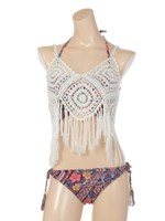 【nuckle market second story】フリンジクロッシェTOPS×クロスワイヤービキニ3点セット/レッド