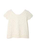 ストレッチレースバックリボンブラウス/ネイビー(120)