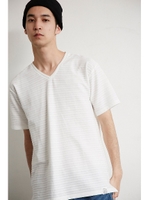 【AZUL by moussy】タック天竺Vネック半袖T/WHT