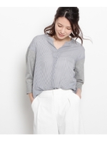 異素材切替え七分袖プルオーバー/ネイビー(393)