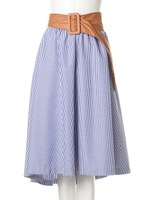 合皮サッシュベルト付TCイレヘム/スカート/ブルー/ストライプ