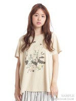 super hakka×sawa おはなしかいプリントAラインTシャツ/ベージュ