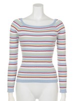 【sw】ラメ肩あきリブニットプルオーバー/ブルー