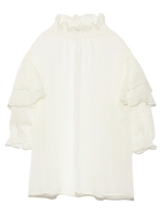 フリル袖シフォントップス/NVY