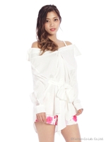 レースオフショルシャツワンピース/ピンク