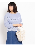 moi non plus カットワークスモックブラウス/ライトブルー(091)