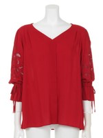 刺繍スリーブブラウス(ネイビー、レッド)/ネイビー