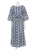 FLOWER EMBROIDERY LONG DRESS/SAX BLUE