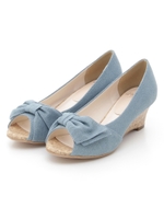 アシメリボンオープントゥパンプス　3/サックス