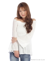 オフショルシャーリング切替TOPS/ブラック