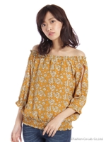 肩開きタッセルオフショルブラウス/カラシ