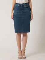 後ろスリットデニムタイトスカート/ブルー