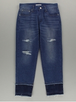 裾切替カットオフデニムパンツ/インディゴ