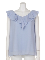 フリルガーゼブラウス(無地)/ライトブルー