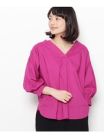ボリュームスリーブVネックシャツ/ラズベリーピンク(073)