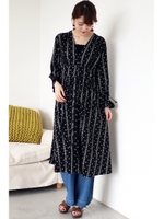 ストライプエスニックプリントワンピース/ブラック(010)