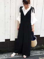 ショルダーリボンオールインワン/ブラック