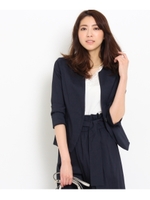 〔洗える〕リネン混カラーレスジャケット/ブルー系(094)