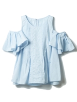 カラーシャンブレー2wayラッフルタックブラウス/ホワイト