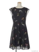 オリジナルメニーフラワー柄ワンピース/サックス