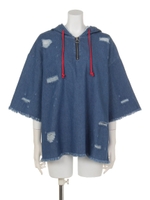 ダメージデニムパーカープル/ブルー