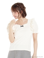 ハートネックテレコパフ袖TOPS/ブラック