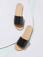 レザーフラットサンダル/L/ブラック