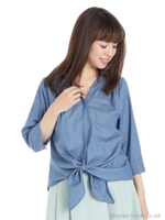 前むすびスキッパーシャツ7分袖　3/ブルー