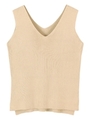 ノースリーブVネックリブニットプルオーバー/ライトベージュ