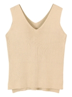 ノースリーブVネックリブニットプルオーバー/ライトベージュ