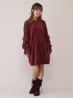 ショルダーレースアップワンピ/ベージュ