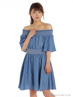 スモッキング刺繍ワンピース/ブルー