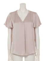 ヴィンテージサテンVネックフレアスリーブブラウス/オフホワイト