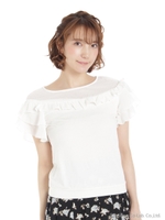 フリル付カットソー/ホワイト