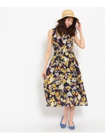 [L]〔洗える〕キュビズムフラワーワンピース/ネイビー(193)