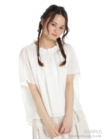 チュールレースレイヤードギャザーブラウス/ホワイト