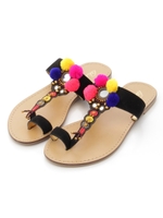 (PARK LANE)ビジュートングフラットサンダル/BLACK MID