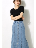 【AZUL by moussy】フロントボタンDenimマキシスカート/BLU