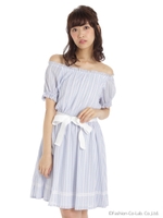 シフォンストライプフェミニンワンピース/ライトブルー