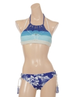 【nuckle market】無地バンドゥブラ×フラワープリントかぎ針リゾート付/ブルー