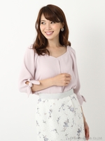 袖リボンオフショルブラウス/ネイビー