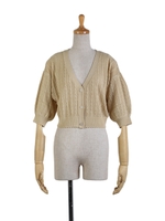 【F&A】クリア釦透かし編みカーディガン/YELLOW