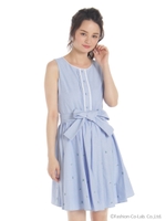 お花刺繍デニムワンピ/ネイビー