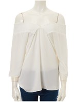 ギャザーオフショルサテントップス/ホワイト