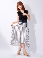 サッシュベルト付マルチストライプイレヘム/スカート/オフホワイト/ピンク