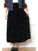 刺繍ベロアスカート/ネイビー