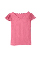 スカラップジュエルテレコラッフルスリーブカットソー/ネイビー(120)