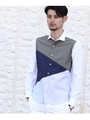 100/2コットンブロッキングシャツ/ネイビー(094)