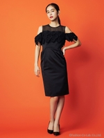 Ladyティアードレース オープンショルダードレス/ブラック