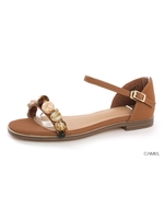 ストーンビーズフラットサンダル/CAMEL